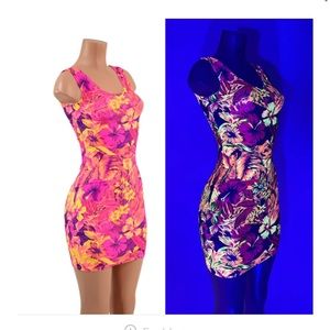 Sunset Floral Spandex UV Glow Tank Dress - SIZE SMALL
